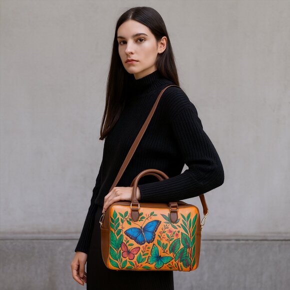 Printed Leather Buisness Top Handle Crossbody Bag for Women for Work, Daily Use - Picture 2 of 10